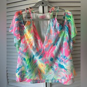 Lilly Pulitzer Bellamie Cold-Shoulder Top in the "Multi Sparkling Sands"